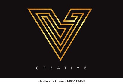 V Letter Logo Icon Design in Golden Colors Texture. V Gold Logo Modern Monogram Vector Illustration.