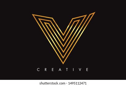 V Letter Logo Icon Design in Golden Colors Texture. V Gold Logo Modern Monogram Vector Illustration.