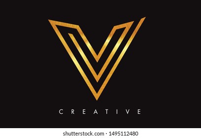 V Letter Logo Icon Design in Golden Colors Texture. V Gold Logo Modern Monogram Vector Illustration.