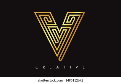V Letter Logo Icon Design in Golden Colors Texture. V Gold Logo Modern Monogram Vector Illustration.