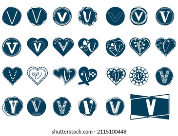 Logotipo de letra V y conjunto de diseño de iconos