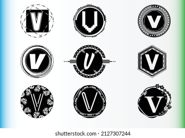 V letter logo and icon design template bundle