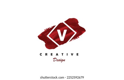 V letter logo icon design. Red water color premium trendy modern symbol vector logo design on white background