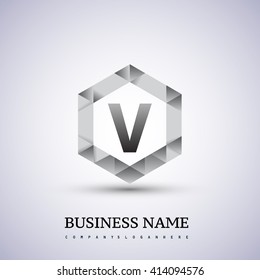 V Letter logo icon design template elements on hexagonal.
