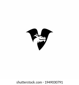 V Letter logo icon with dragon icon design vector illustration