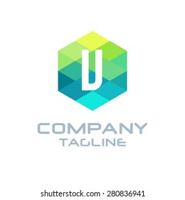 V Letter Logo Icon Hexagon Mosaic Pattern Design template Element - Creative Shape Polygonal logo design - Vector illustration