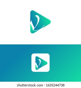 v letter logo Icon play button with combination of initial letter v