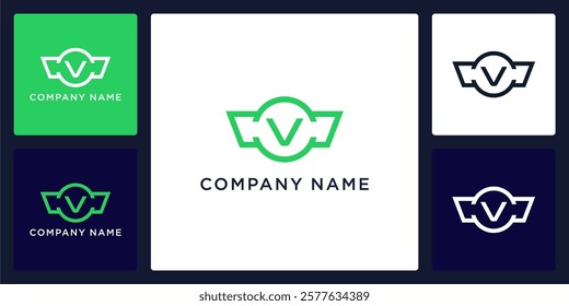 V letter logo and icon with protective wings, vector template 