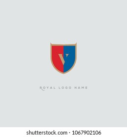 V Letter Logo, Icon in shield shape vector element.