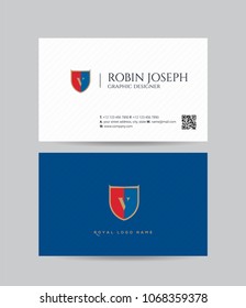 V Letter Logo, Icon in shield shape with business card vector template.