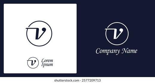  V Letter Logo and icon with stylized circle, editable vector