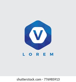 V Letter Logo Illustration Template. With Hexagonal shape. Polygonal style.