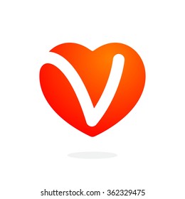 V letter logo inside heart for st. Valentine's day design. Vector design template elements for your application or corporate identity.