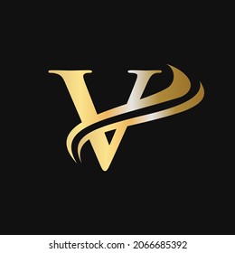 V Letter Logo Luxury Concept. Initial V Logo Design Golden Monogram Letter  For Company Name, Label, Emblem, Print, Textile, spa, beauty, fashion
