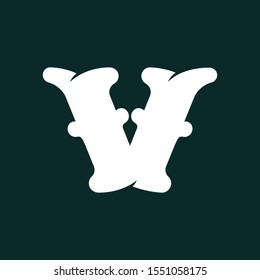 V letter logo made of bones. Vector flat style font for horror labels, posters etc.