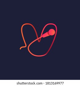 V-Brief-Logo aus Milchkabel. Dieses Symbol kann für eine Musikfirma verwendet werden Werbung, Neonzeichen, Karaoke-Identität, etc.