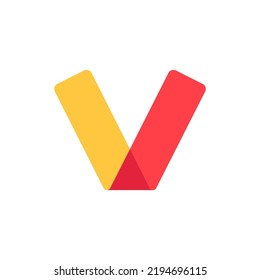V letter logo made of overlapping lines. Vector paper multicolor origami style icon. Perfect for colorful applique art, children design, vibrant advertising, mosaic packaging, multimedia identity.