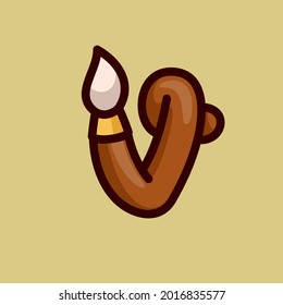 V letter logo made of a paint brush. Vector typeface for the 1st September events, preschools identity, Back to school posters, etc.