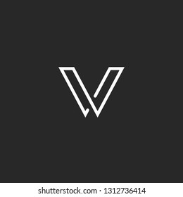 V letter logo, minimalistic thin line mockup monogram, business card elegant black and white VV emblem template