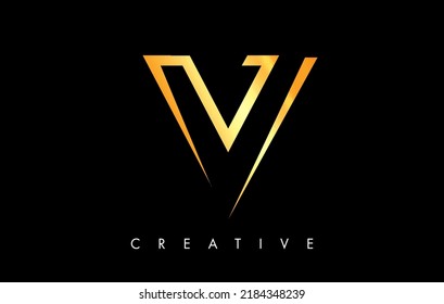 Monograma de la letra V con líneas doradas doradas y vector de diseño minimalista. Ilustración Creativa De Signo De Icono De Letra Moderna V.