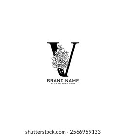 V Letter logo. V with nature beauty unique style concept. V Monogram initials perfectly for wedding invitations, greeting card, logo, poster.