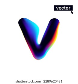 V letter logo with neon glitch. Multicolor gradient sign with double exposure and illusion effect. Glowing color shift vector icon. Perfect for your vibrant heading, video game screens, Sale banner.