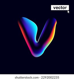 V letter logo with neon glitch. Multicolor gradient sign with double exposure and illusion effect. Glowing color shift vector icon. Perfect for your vibrant heading, video game screens, Sale banner.