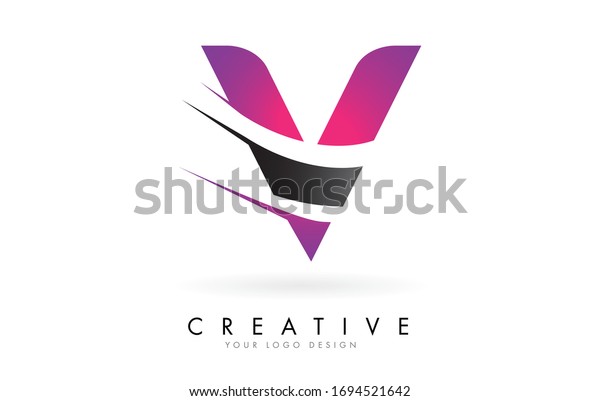 V Letter Logo Pink Grey Colorblock Stock Vector (Royalty Free) 1694521642