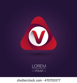 V letter logo red colored in the triangle shape, font icon, Vector design template elements for your application or company identity.