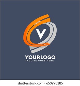 V Letter logo Runway Circle Icon Element Template Design Logo. Orange and grey road vector illustration. 