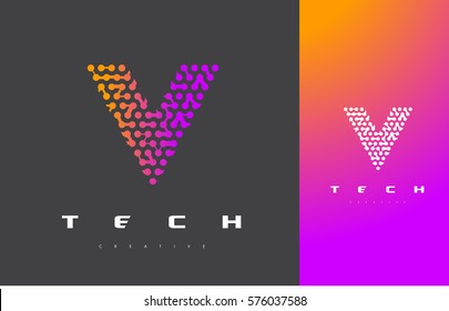 V Letter Logo Science Technology. Connected Dots Letter Design Vector with Points.