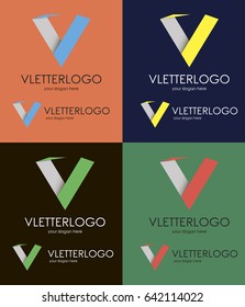 V letter logo set color. Horizontal and Vertical variants
