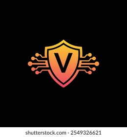 V letter Logo with Shield, V shield logo design template 