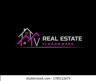 V Letter Logo. Simple House, Real Estate Architecture Construction Icon Design.