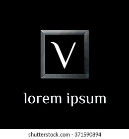 V letter logo in square border - vector (sign, symbol, icon, border)