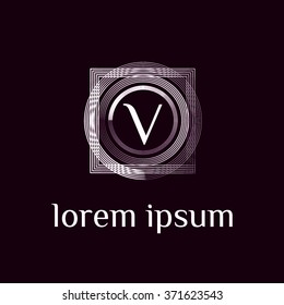 V letter logo with square border - vector (sign, symbol, icon, border)