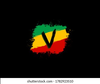 V Letra Logotipo En Forma De Grunge Cuadrado Con Color De Placa Y Rasta. Letra V Estilo Reggae Icono Diseño.