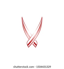 V Letter logo sword blade icon Design Vector Illustration red. 