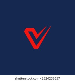 V letter logo with uplift motion accent. Red color