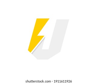 V letter logo, vector font with lightning flash power icon