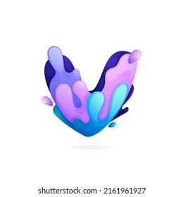 V letter logo with water waves and drops. Pure blue gradient font style. Vector design template elements for your ecology application, waste recycling identity, spa posters or mineral water branding.