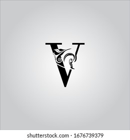 Logotipo de letra V con fondo blanco.Icono de letra negra.Diseño de la letra.