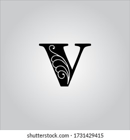 Logo de letra V con fondo blanco.Icono de letra V.Diseño de letras negras.