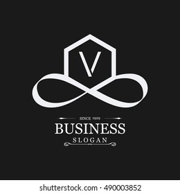 V Letter logo, White Emblem, line art logo design. Beautiful Boutique Logo Designs, Business sign, Restaurant, Royalty, Cafe, Hotel, Heraldic, Jewelry, Fashion, Wine. Vector illustration