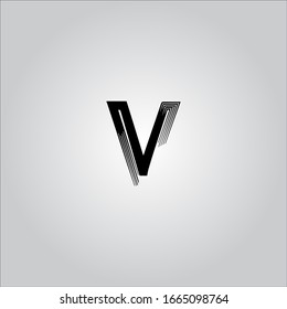 V letter logo with white gradient background.The black letter icon.Nice letter design.