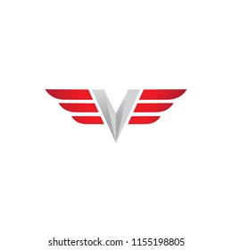 v Letter Logo with wings Template vector icon illustration