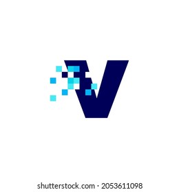 v letra minúscula marca de píxel digital logotipo de 8 bits ilustración de icono vectorial