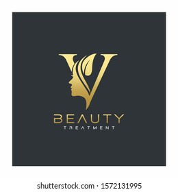 V Letter Luxury Beauty Face Logo Design Vector