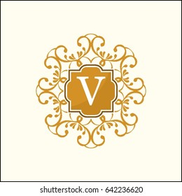 V Letter Luxury Logo calligraphic elegant ornament lines. Business sign, identity for Restaurant, Royalty, Boutique, Hotel, Flower, Heraldic, Jewelry, Fashion and other vector illustration
