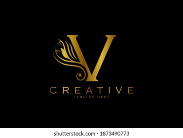 V letter luxury logo template, Antique style flourished.